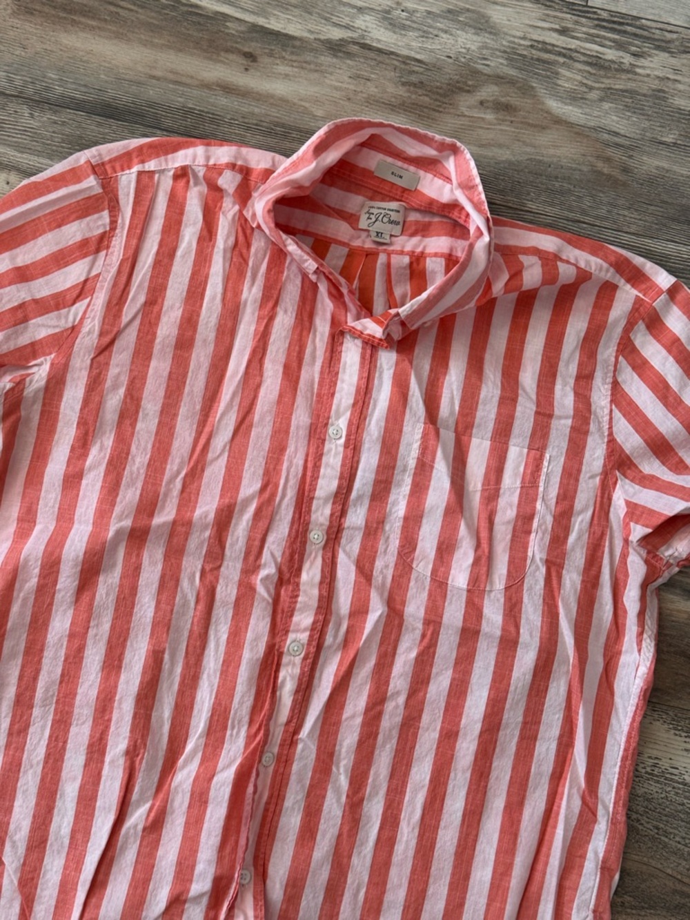J. Crew Short-sleeve seersucker shirt striped cotton XL slim fit Orange/Pink